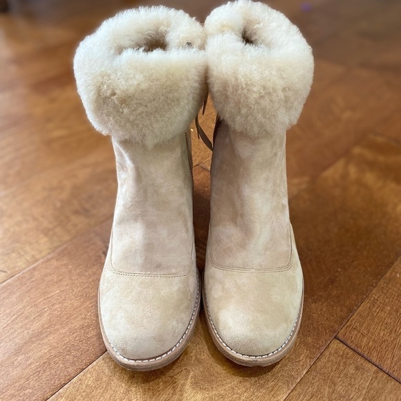 ANTHROPOLOGIE Bill Blass Shearling-trimmed Booties Size 8.5 - Picture 6 of 11